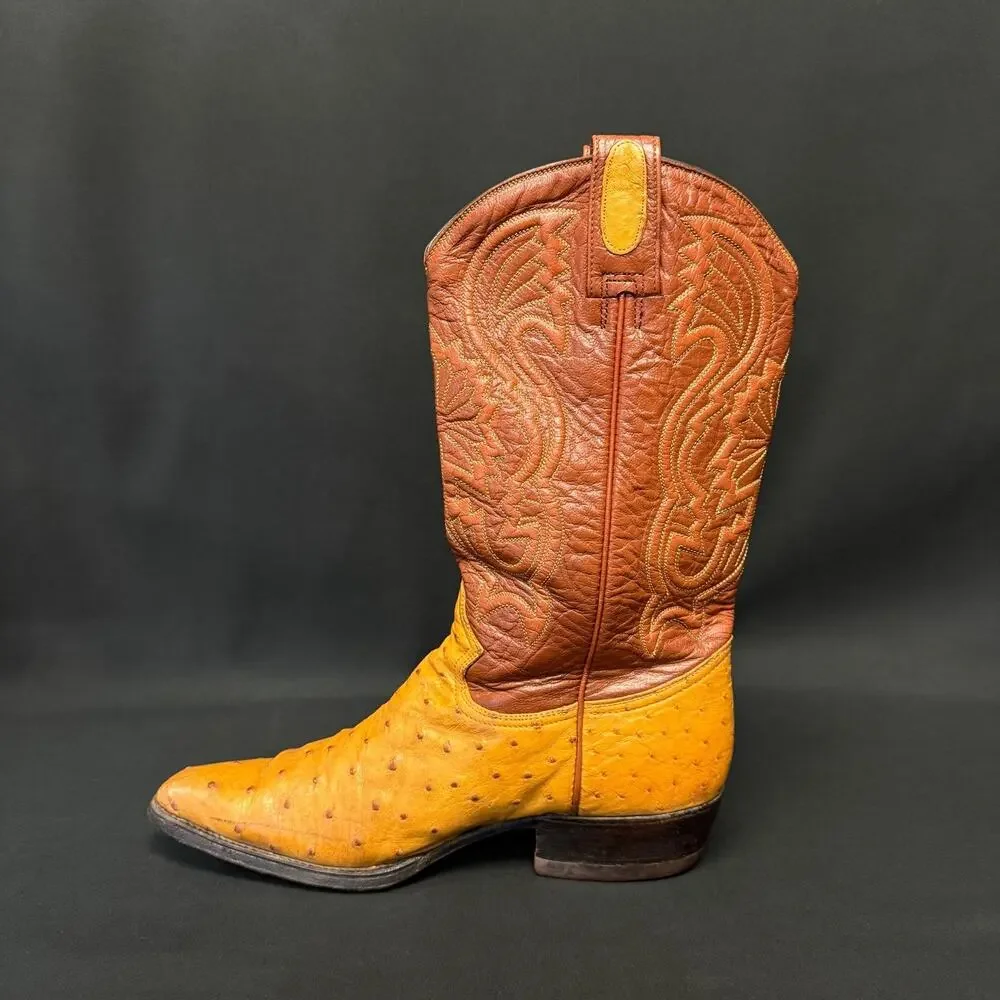 MONTANA MEN TOP QUALITY WESTERN OSTRICH & LEATHER WESTERN cowboy BOOTS us8